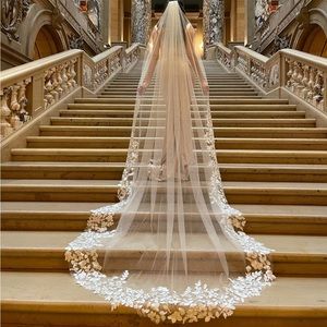Light Ivory Veil with Floral Lace